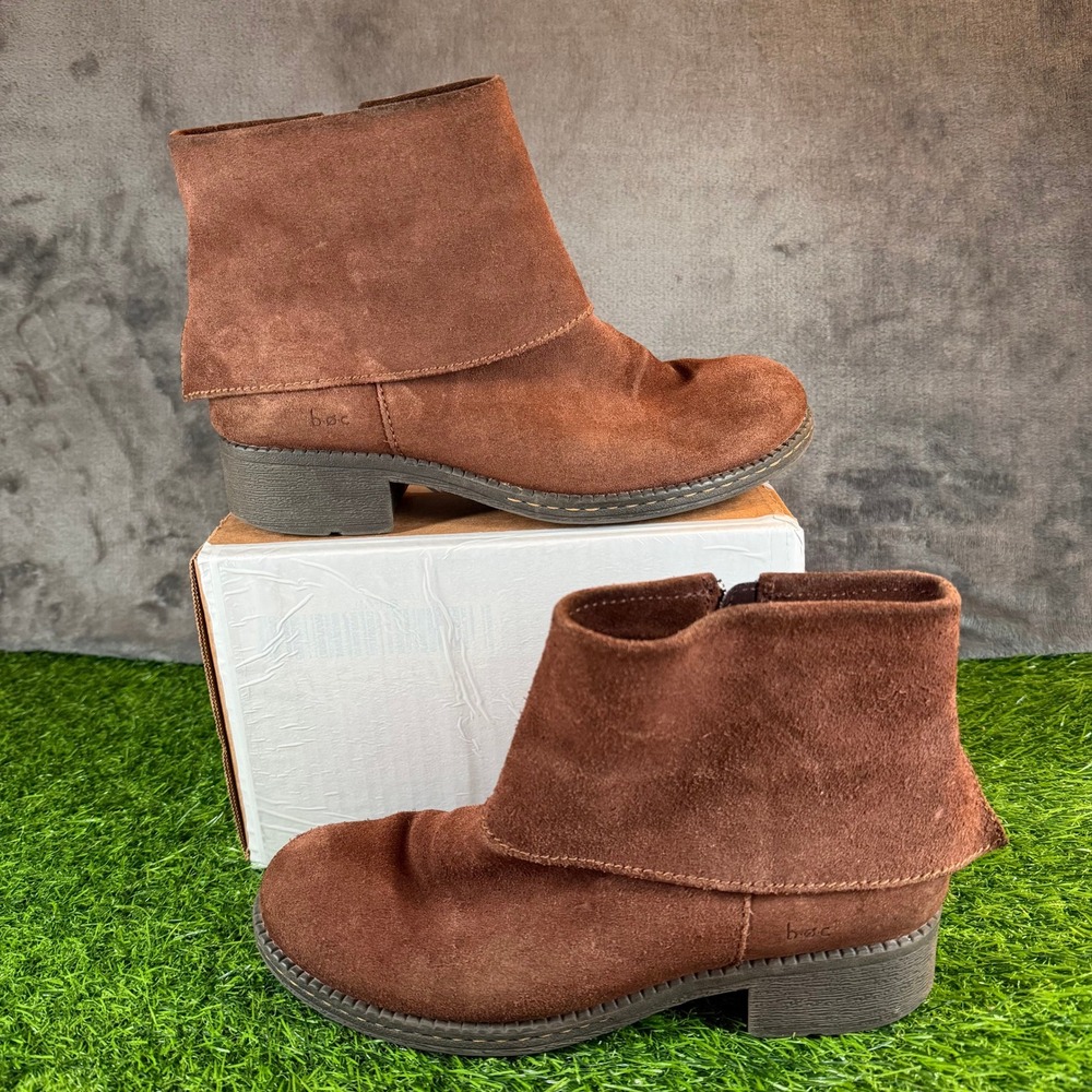 b.o.c. Born Concept Brown Suede Ankle Boots Fold Over Collar BC8327 Womens 8M‎
